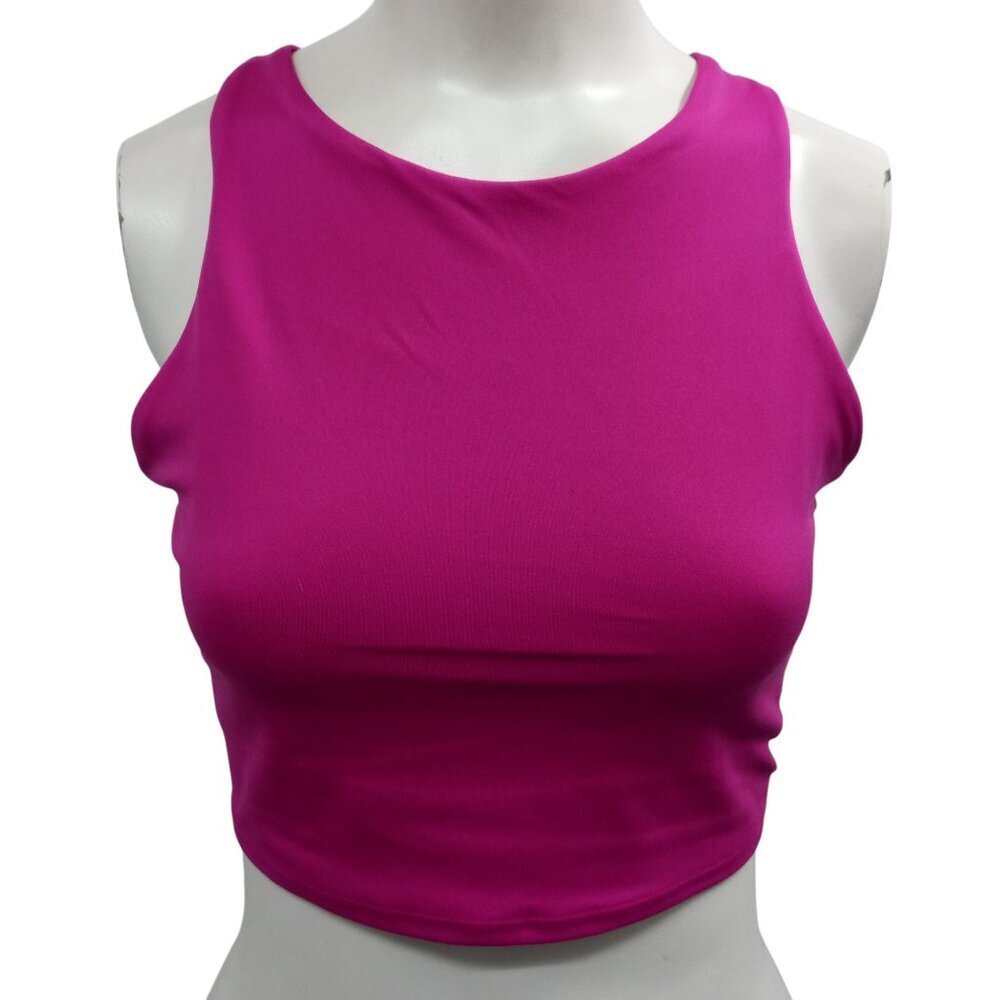 Athleta Conscious Crop Pink Sports Bra High Neck Tank Top Size S Magenta Yoga